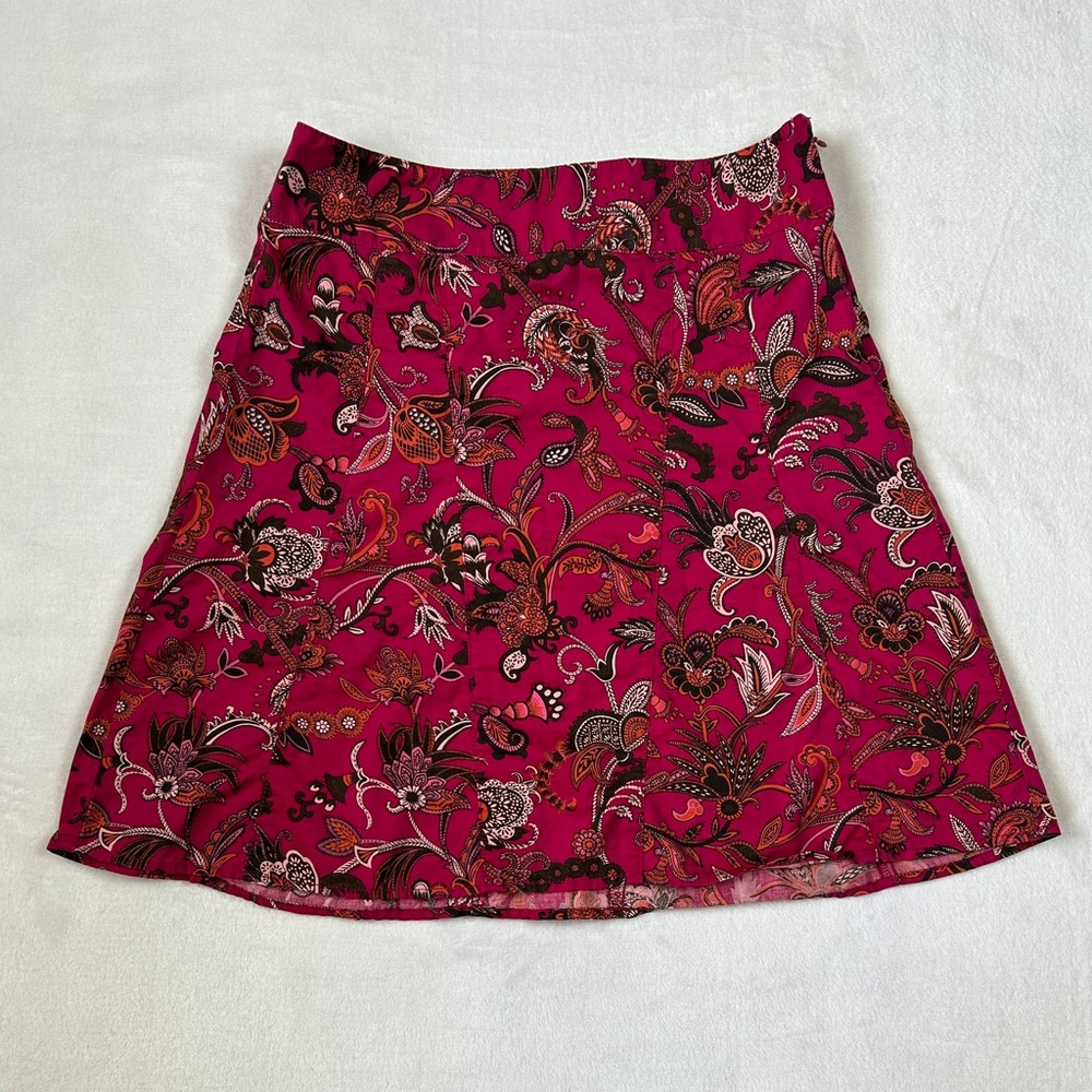ANN TAYLOR Cotton Magenta Floral‎ Paisley A-line Casual Midi Skirt